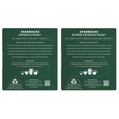 Starbucks By Nespresso Vertuo Line Espresso and Blonde Roast Dual Pack Coffee Pods - 20ct