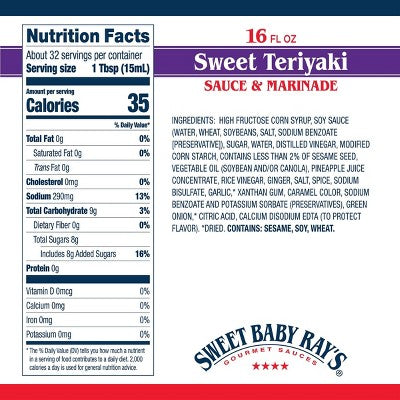 Sweet Baby Ray's Sweet Teriyaki Marinade & Wing Sauce - 16floz