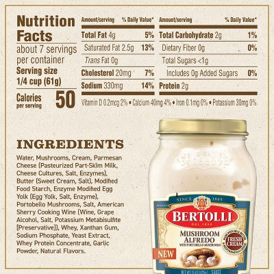 Bertolli Mushroom Alfredo Sauce with Portobello Mushrooms - 15oz