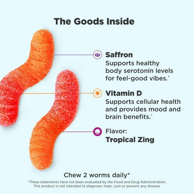 OLLY Hello Happy Gummy Worm Supplements with Vitamin D and Saffron - 60ct