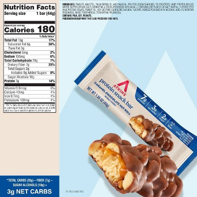 Atkins Caramel Chocolate Nut Roll Whey Protein Snack Bar Value Pack - 7g Protein - 8ct