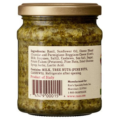 Rao's Homemade Basil Pesto Sauce Premium Quality Flavorful Pasta Sauce and Spread - 6.7 oz