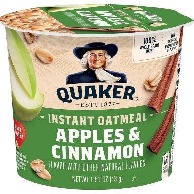 Quaker Instant Oatmeal Cup Apple Cinnamon 1.51oz: No Artificial Flavors, No Preservatives