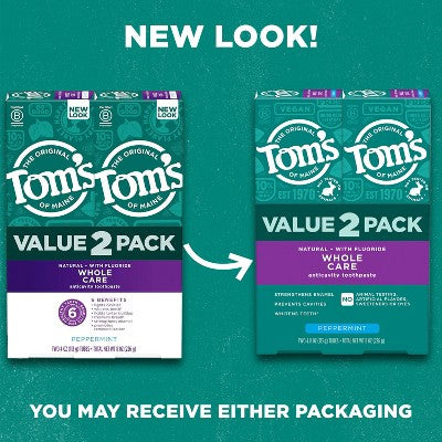 Tom's of Maine Whole Care Peppermint Toothpaste 2pk/4oz