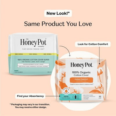 Honey Pot 100% Organic Cotton Comfort Cover Super Pads - 16 ct