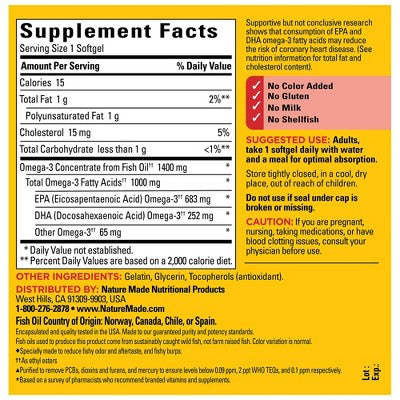 Nature Made Burp Less Ultra Omega 3 Fish Oil Supplement 1400 mg Omega 3 Softgels - 90ct