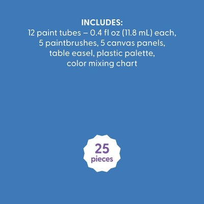 25pc Artist Acrylic Starter Set - Mondo Llama™: Easel & Paint Kit with Brushes, Palette, Canvas Boards, Design Guide