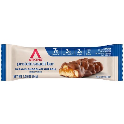 Atkins Caramel Chocolate Nut Roll Whey Protein Snack Bar Value Pack - 7g Protein - 8ct
