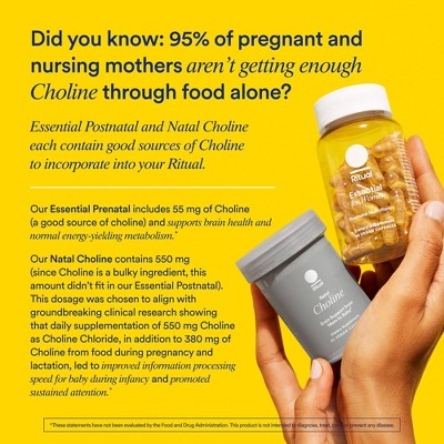 Ritual Postnatal Multivitamin with Vegan Omega-3 DHA, Choline, and Vitamins A, C, D3 and Zinc Vegan Capsules - Mint Essenced - 60ct