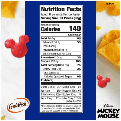 Goldfish Disney Mickey Mouse Cheddar Crackers Snack Crackers Bag - 6.6oz: No High Fructose Corn Syrup