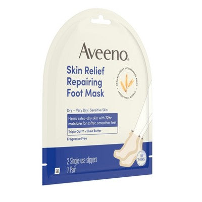 Aveeno Repairing CICA Foot Mask with Prebiotic Oat & Shea Butter for Extra Dry Skin, Fragrance Free