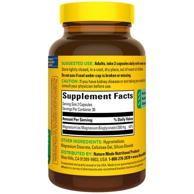 Nature Made High Absorption Magnesium Glycinate 200 mg per serving, Magnesium Supplement Capsules - 60ct