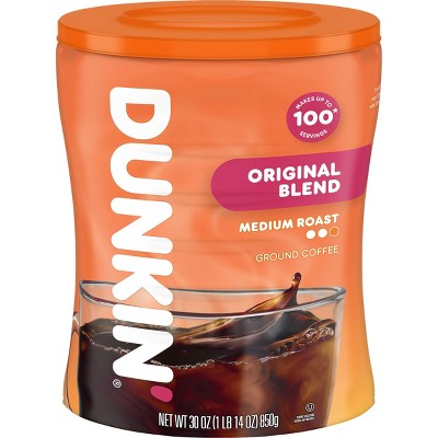 Dunkin' Original Blend Medium Roast Ground Coffee Canister - 30oz: Arabica Beans, Source Varies