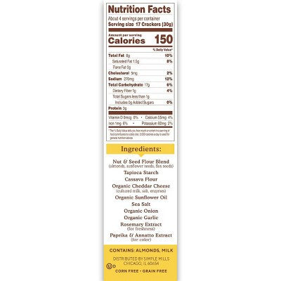 Simple Mills Cheddar - 4.25oz: No Artificial Fillers, No Artificial Sweeteners, No Artificial Flavors