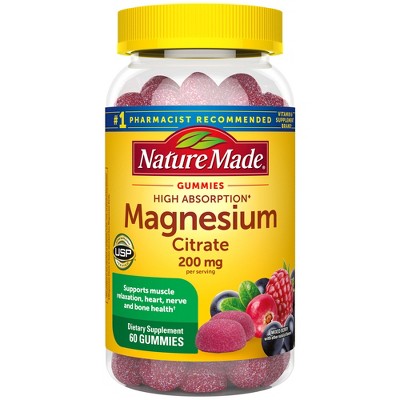 Nature Made High Absorption Magnesium Citrate 200 mg per serving, Magnesium Supplement, Gummies - 60ct