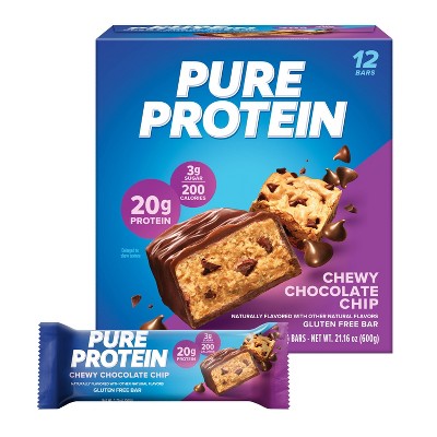 Pure Protein Chewy Chocolate Chip High Protein Snack Protein Bar - 20g Protein - 12ct: Gluten-Free, Chewy