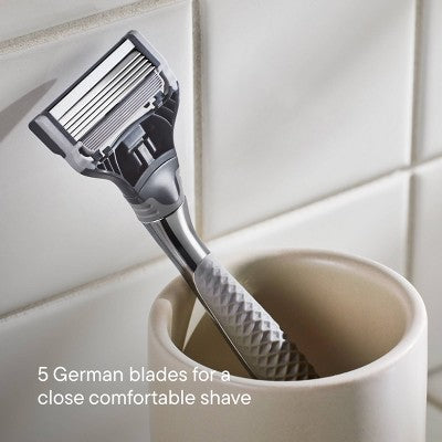 Harry's Original Razor Handle for Men with 2 Razor Blade Cartridges - Chrome: 5 Blades, Manual, Reusable, Face Use