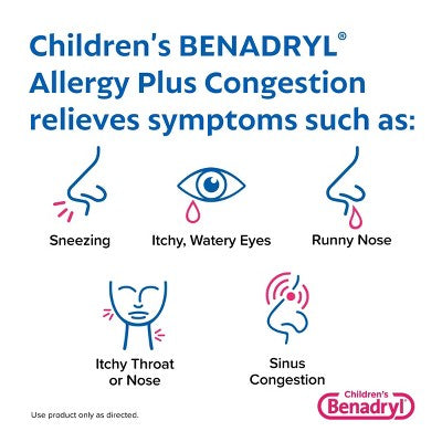 Children's Benadryl Diphenhydramine Allergy Plus Congestion Relief Liquid - Grape - 4 fl oz