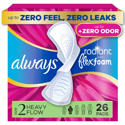 Always Radiant FlexFoam Heavy Flow Absorbency Pads with Wings - Scented - Size 2