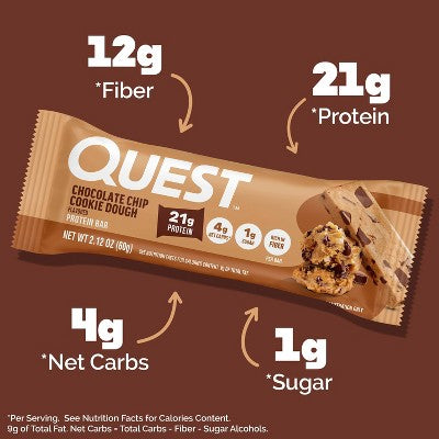Quest Nutrition Chocolate Chip Cookie Dough Whey Protein Bars - 21g Protein - 4ct