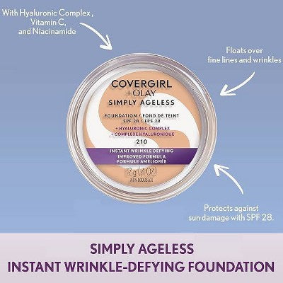 COVERGIRL + Olay Simply Ageless Wrinkle Defying Foundation Compact - 245 Warm Beige - 0.4oz