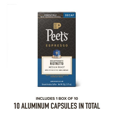 Peet's Coffee Ristretto Decaffeinato Espresso Roast Aluminum Capsules - 10ct