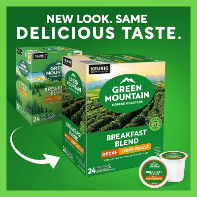24ct Green Mountain Coffee Breakfast Blend Decaf Keurig K-Cup Coffee Pods Decaffeinated Light Roast