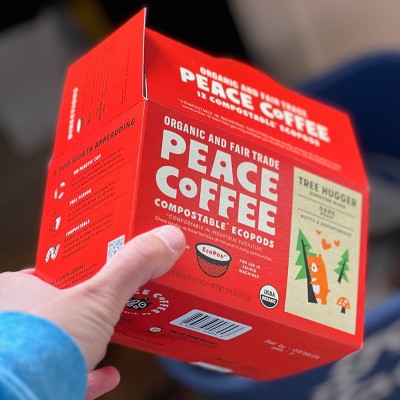 Peace Coffee Tree Hugger Dark Roast Coffee Pods - 12ct: Compatible With Keurig, Arabica Beans, Nut Flavors