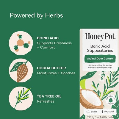 Honey Pot Boric Acid & Herbs Suppositories - 14 ct