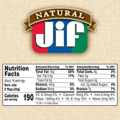 Jif Natural Creamy Peanut Butter Spread - 16oz