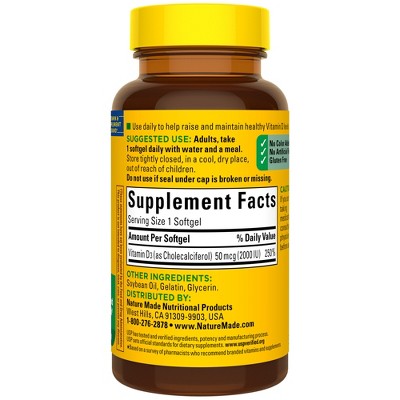 Nature Made Vitamin D3 2000 IU (50 mcg), Bone Health and Immune Support Softgels, USP Verified - 90ct