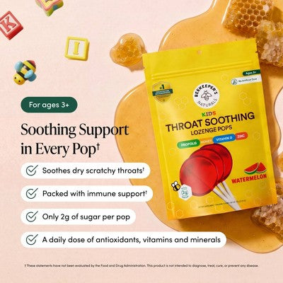 Beekeepers Naturals Kids' Propolis Immune Support Lollipops - Watermelon - 15ct