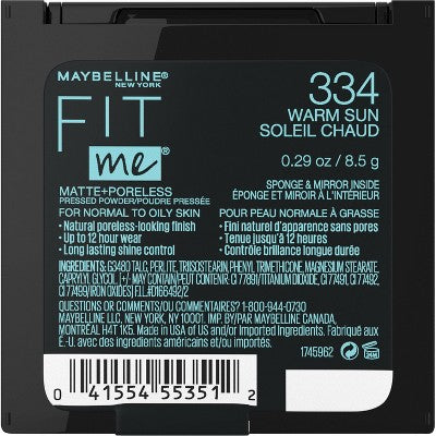 Maybelline Fit Me Matte + Poreless Pressed Face Powder Makeup - 0.29oz, 334 Warm Sun - 0.29oz