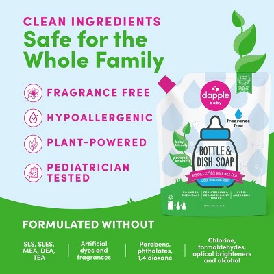 Dapple Bottle And Dish Liquid Soap Refill - Fragrance Free - 34 fl oz: Hypoallergenic, Dye-Free, Paraben-Free