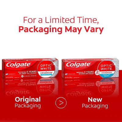 Colgate Optic White Advanced Whitening Toothpaste with Fluoride, 2% Hydrogen Peroxide - Sparkling White - 3.2oz