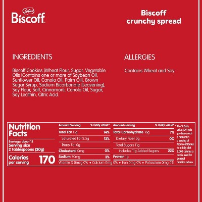 Biscoff Crunchy Cookie Butter Spread - 13.4oz: Vegan, No Artificial Colors, No Preservatives