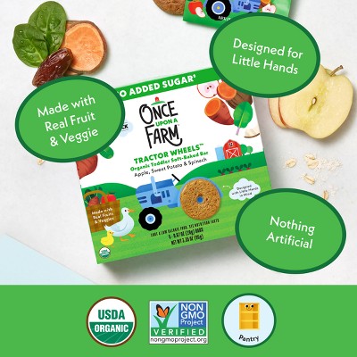 Once Upon a Farm Tractor Wheels Apple Sweet Potato & Spinach Baby Snacks - 3.35oz