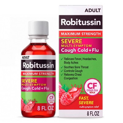Robitussin Maximum Strength Multi-Symptom Cold Relief Liquid - Dextromethorphan - 8 fl oz: Contains Expectorant, 1-Pack, Unflavored