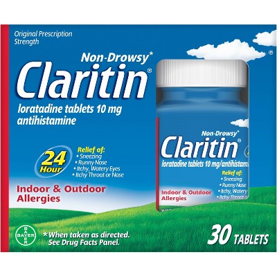 Claritin 24-Hour Allergy Relief Tablets, Non-Drowsy, 10mg Loratadine, Adults & Children 6+ - 30ct