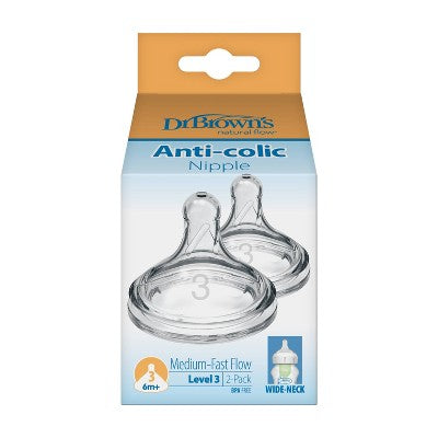 Dr. Brown's Level 3 Wide-Neck Baby Bottle Silicone Nipple - Medium-Fast Flow - 2pk - 6m+