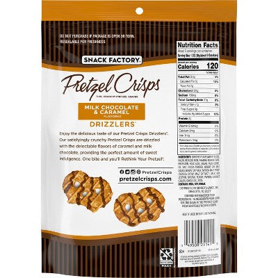 Snack Factory Pretzel Crisps Drizzlers Milk Chocolate & Caramel Drizzled Pretzels - 5.5oz: No Artificial Flavors, No High Fructose Corn Syrup