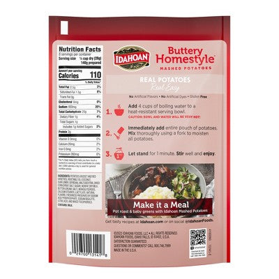 Idahoan Gluten Free Buttery Homestyle Mash Potatoes - 8oz: Wheat Free, Plant-Based