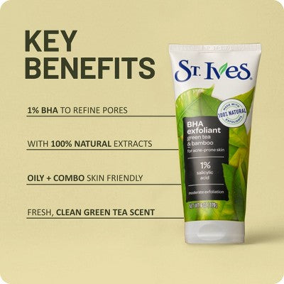 St. Ives BHA Green Tea & Bamboo Face Exfoliant For Acne Prone Skin - 6floz ​