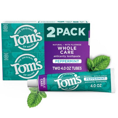 Tom's of Maine Whole Care Peppermint Toothpaste 2pk/4oz