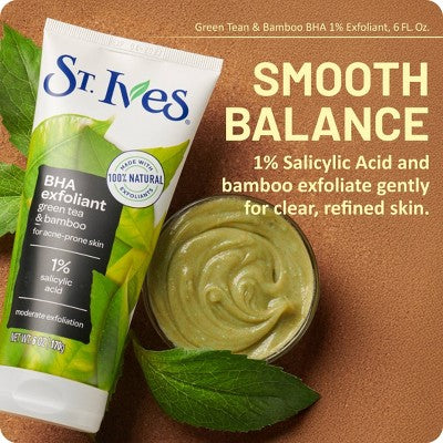 St. Ives BHA Green Tea & Bamboo Face Exfoliant For Acne Prone Skin - 6floz ​