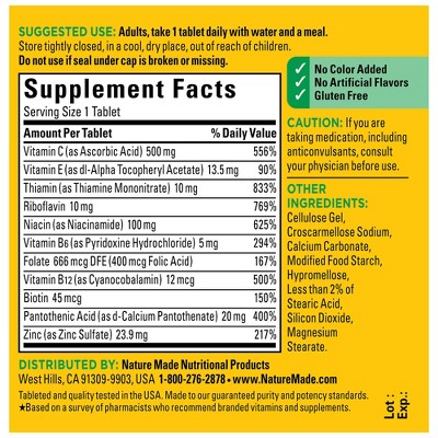 Nature Made Stress Vitamin B Complex with Vitamin C and Zinc Supplement Tablets for Immune Support - 75ct