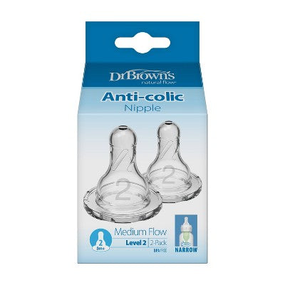 Dr. Brown's Level 2 Narrow Baby Bottle Silicone Nipples 3m+ - Medium Flow