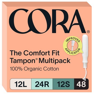 Cora Organic Cotton Tampons Multipack - Light/Regular/Super Absorbency - 48ct