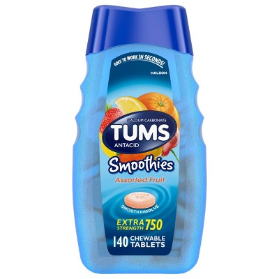 Tums Extra Strength Smoothies Assorted Fruit Antacid Chewable Tablets - 140ct