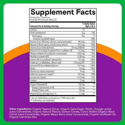 SmartyPants Organic Toddler Multi & Vegetarian Omega 3 Gummy Vitamins with D3, C & B12 - 45 ct